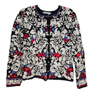 VTG 90s Susan Bristol Hand Embroidered Floral Cottage Boho Maximalist Cardigan S